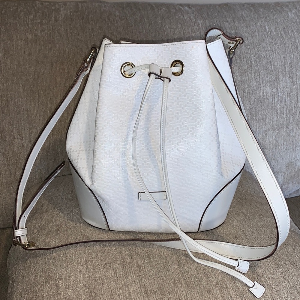 Authentic White Gucci Diamanté bucket bag